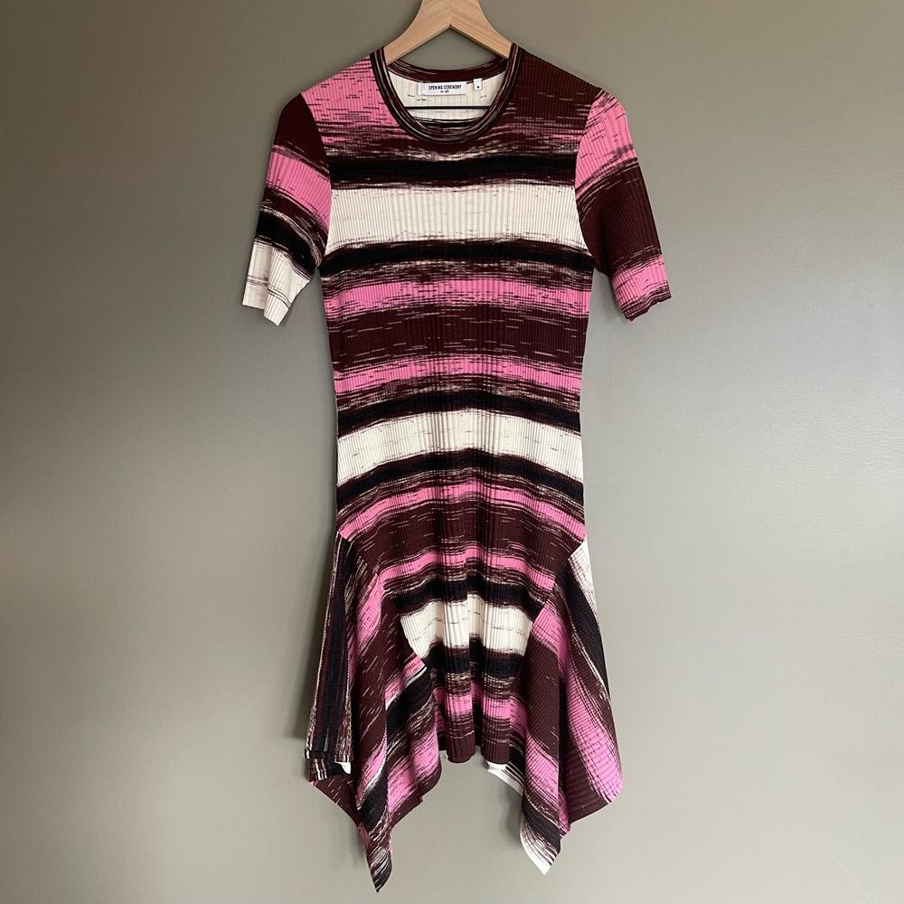 Opening Ceremony Delta Rib Knit Dress Size Medium Handkerchief Hem Pink Melange - Picture 5 of 16